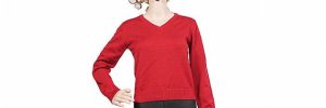 Red Color Acrylic Girl School Uniform Sweater OEM Design For Spring