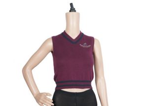 Purple Color Sleeveless Vest School Uniform Sweaters Striped Hem 12 Gauge