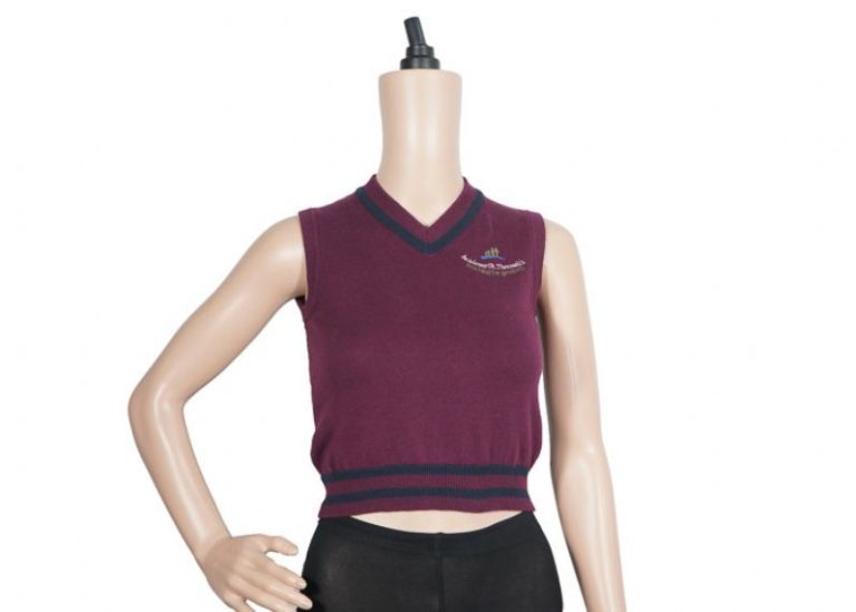Purple Color Sleeveless Vest School Uniform Sweaters Striped Hem 12 Gauge