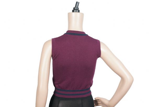 Color púrpura chaleco sin mangas uniforme escolar suéteres dobladillo a rayas calibre 12