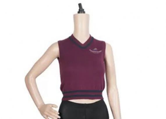 Color púrpura chaleco sin mangas uniforme escolar suéteres dobladillo a rayas calibre 12