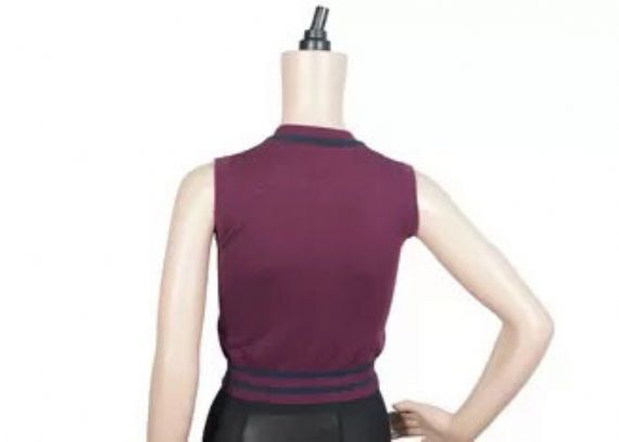 Color púrpura chaleco sin mangas uniforme escolar suéteres dobladillo a rayas calibre 12