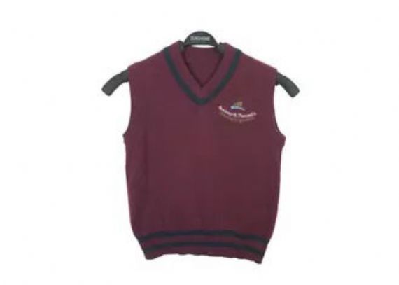 Color púrpura chaleco sin mangas uniforme escolar suéteres dobladillo a rayas calibre 12