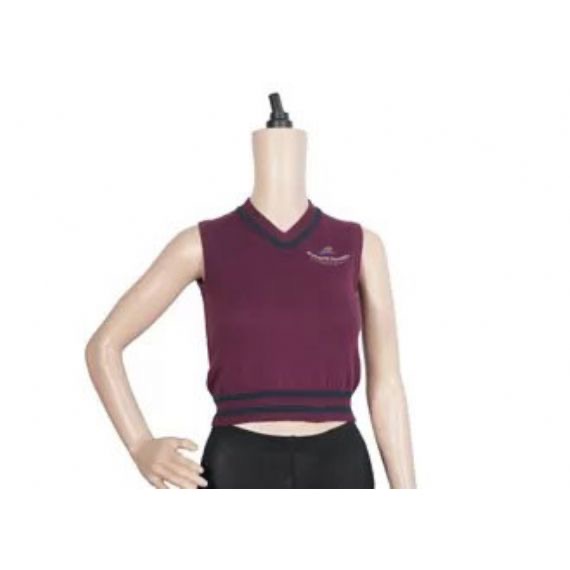 Purple Color Sleeveless Vest School Uniform Sweaters Striped Hem 12 Gauge