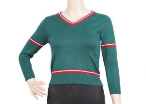 Green V Neck Button School Uniform Sweaters Rib Knitted School Cardigan Sweater-ENG