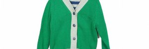 Baby Girl Green Kids Knit Sweater Soft Acrylic V Collar With Button For Spring