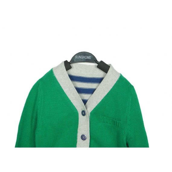 Cuello en V de acrílico suave del jersey de punto de los niños del verde de la niña con el botón para la primavera