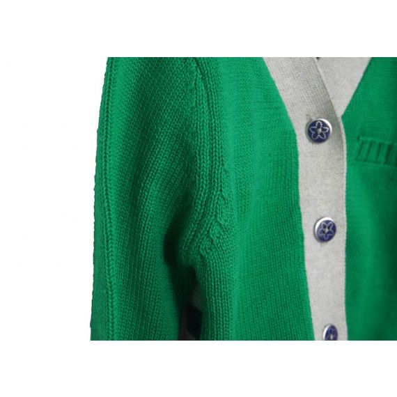 Cuello en V de acrílico suave del jersey de punto de los niños del verde de la niña con el botón para la primavera