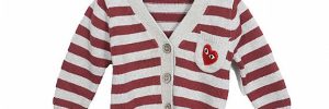 Red Striped Long Sleeve Kids Knit Sweater Button Cardigan With Embroidery