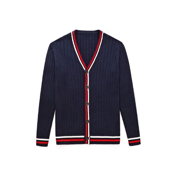 Red Striped Long Sleeve Kids Knit Sweater Button Cardigan With Embroidery