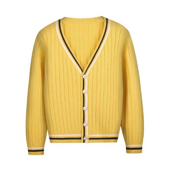 Red Striped Long Sleeve Kids Knit Sweater Button Cardigan With Embroidery