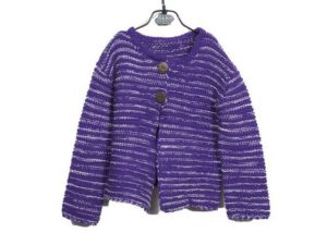 Winter Thick Purple 7 Gauge Warm Young Girl Cardigan Buttons Knitwear Europe Style