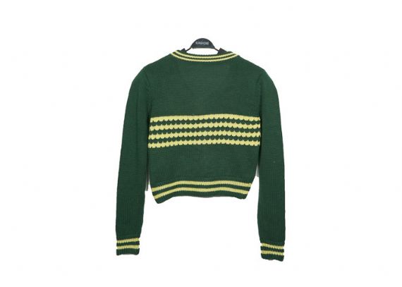 Suéter de punto para niños con patrón verde con cuello en V británico, ropa para niños