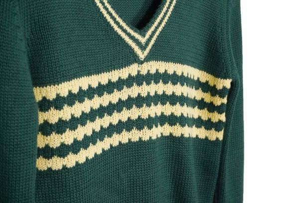 Suéter de punto para niños con patrón verde con cuello en V británico, ropa para niños