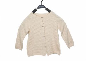 Autumn White Round Neck Kids Cardigan Sweater With Button For Girls In 12 Gauge