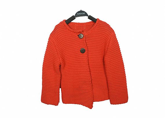 Winter Girl Warm Casual Knitted Cardigan Kids Sweater Pure Orange Custom Design