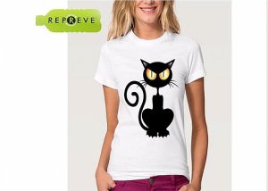 Polyester Cotton Cat Printed White Sustainable T Shirt