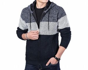 Winter Color Matching Hooded Zipper Cozy Knit Sweater