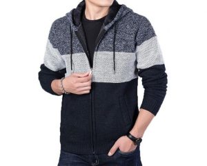 Winter Color Matching Hooded Zipper Cozy Knit Sweater