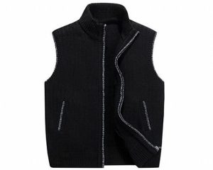 Stand Collar Thick Knit Cardigan Sleeveless Sweater Vests