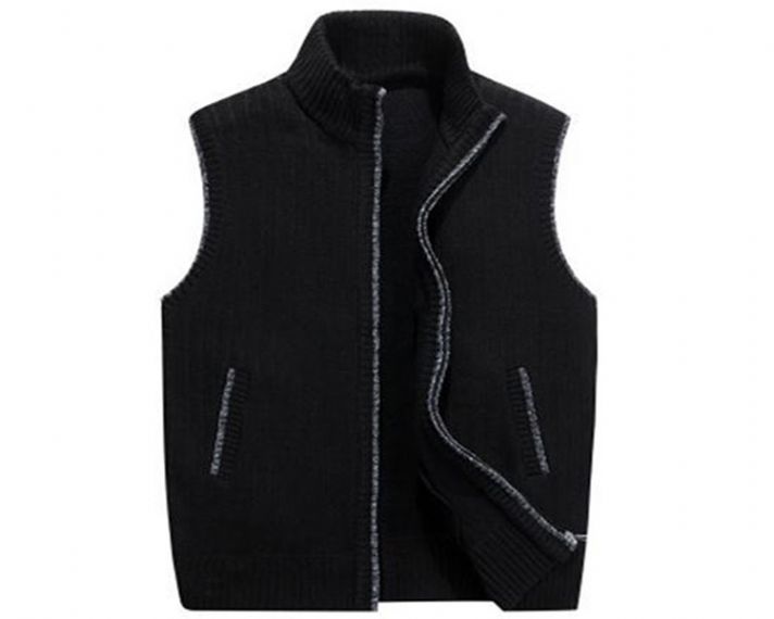 Stand Collar Thick Knit Cardigan Sleeveless Sweater Vests
