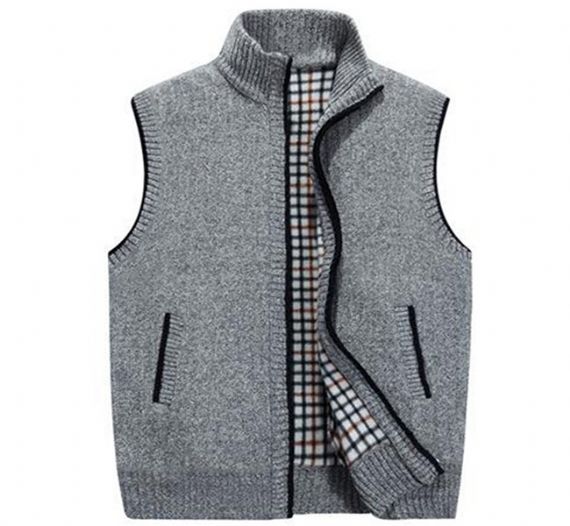 Cárdigan de punto grueso de cuello alto Chalecos de suéter sin mangas