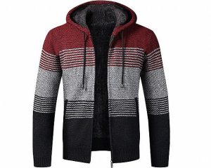 M L Youth Plush Loose Hooded Cardigan Knitted Sweater