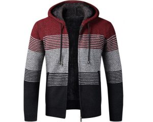 M L Youth Plush Loose Hooded Cardigan Knitted Sweater