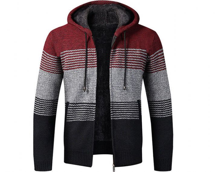 M L Youth Plush Loose Hooded Cardigan Knitted Sweater