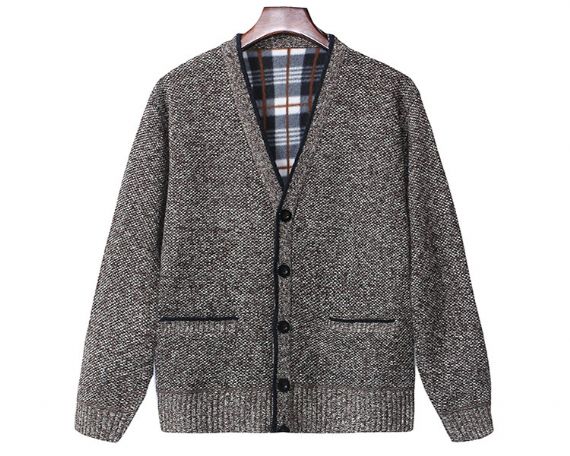 Jersey de punto con cuello chal y cuello en V para hombre