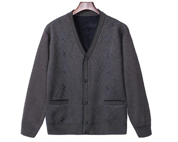 Plain V Neck Cardigan Argyle Pattern Embroidery Sweater