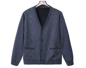Plain V Neck Cardigan Argyle Pattern Embroidery Sweater