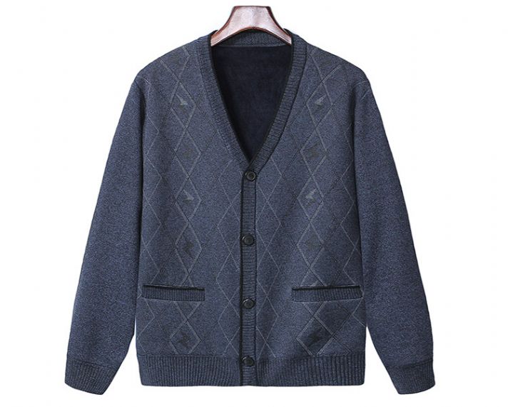 Plain V Neck Cardigan Argyle Pattern Embroidery Sweater