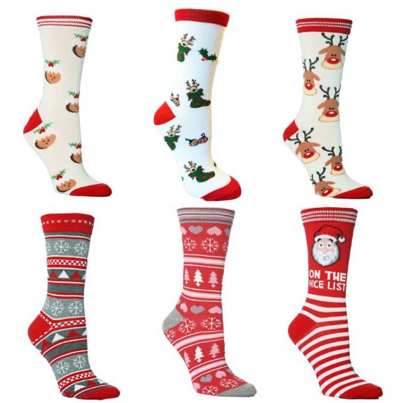 Calcetines navideños blancos y rojos para mujer