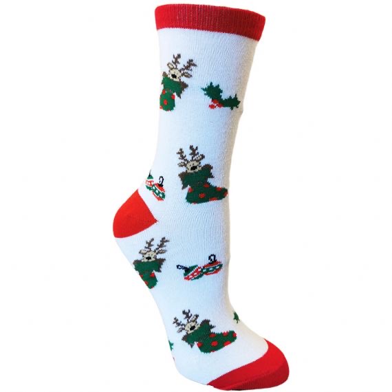 Calcetines navideños blancos y rojos para mujer